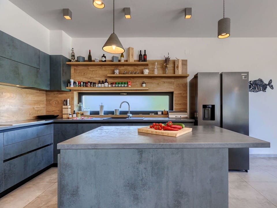 Countertop, Cabinetry, Kitchen, Tap, Wood, Kitchen Stove, Interior Design, Lighting, Sink, Flooring