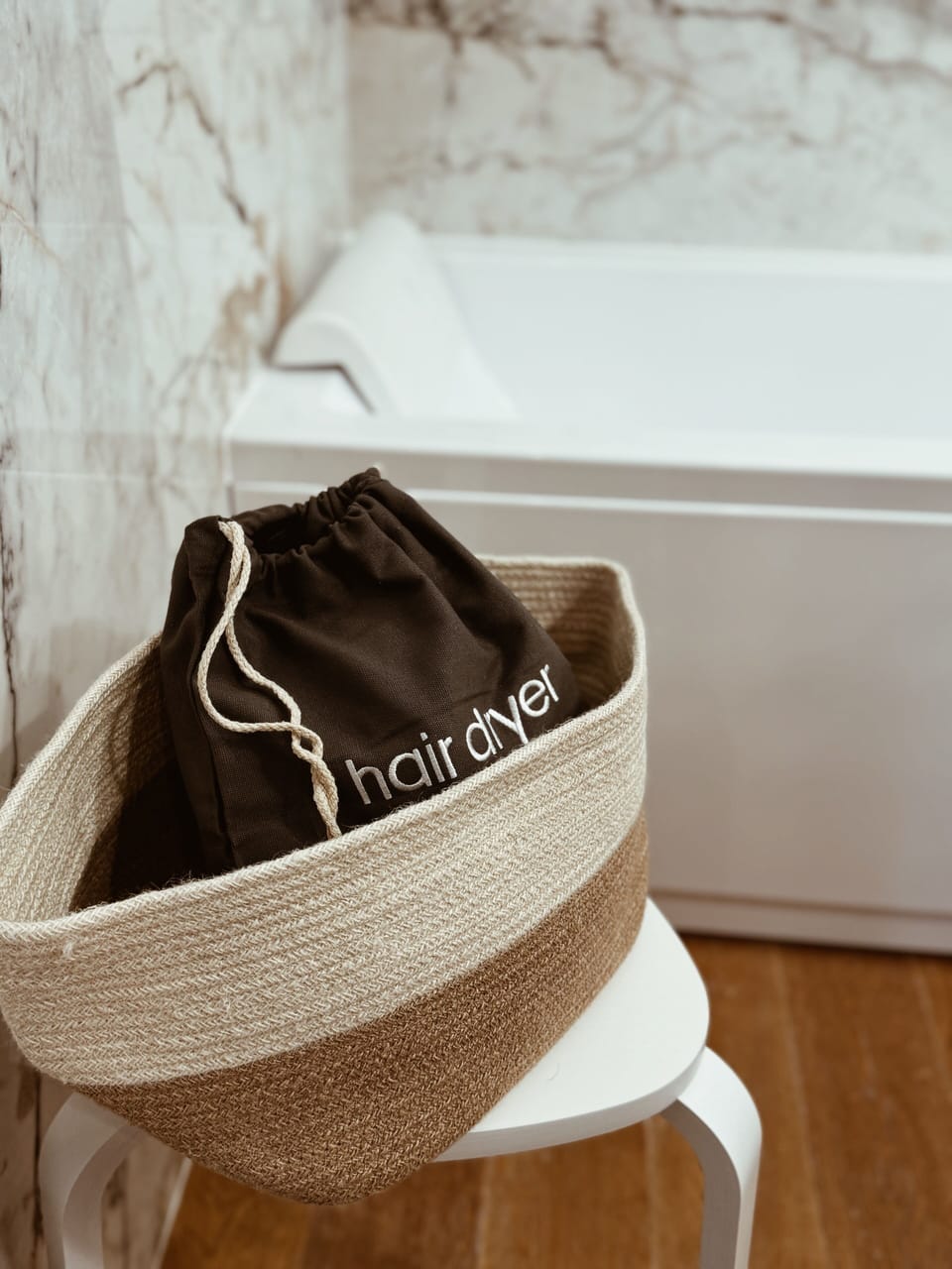 Shower, rainfall showerhead, hair dryer, slippers