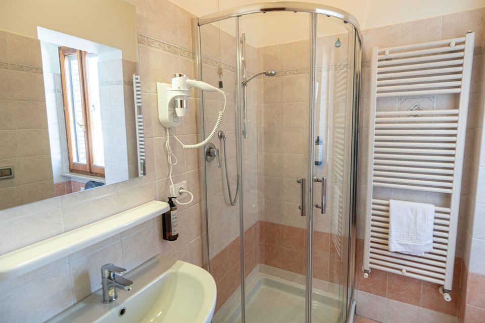 Shower, bidet, towels, soap
