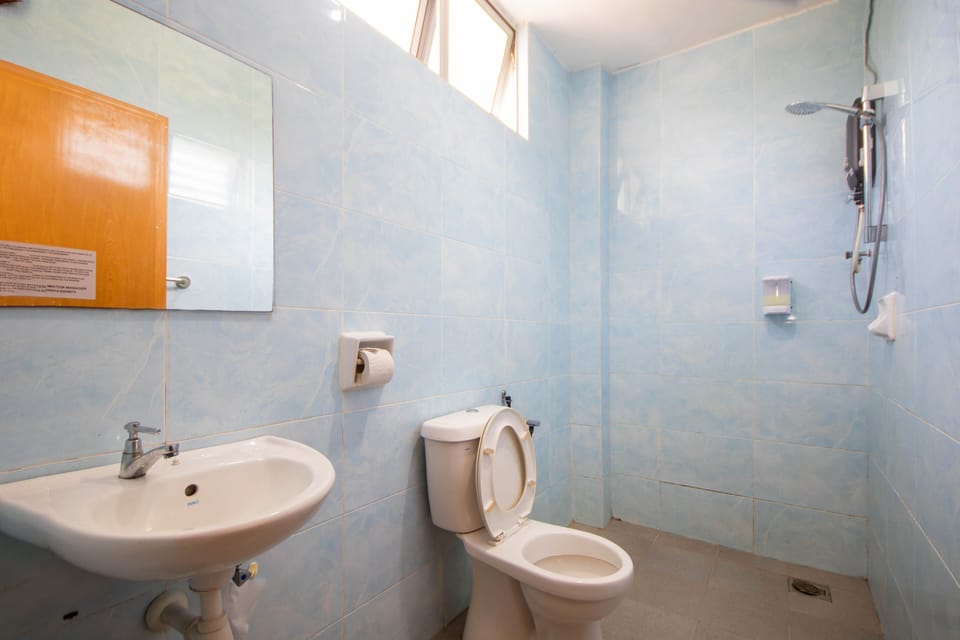 Shower, hair dryer, slippers, bidet