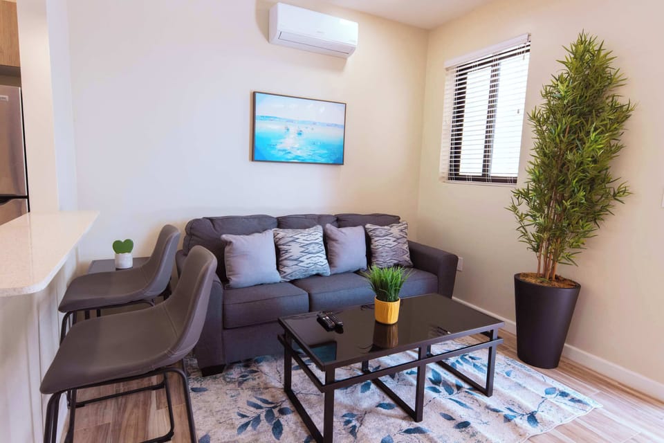A cozy sitting area and A/C to keep you comfortable