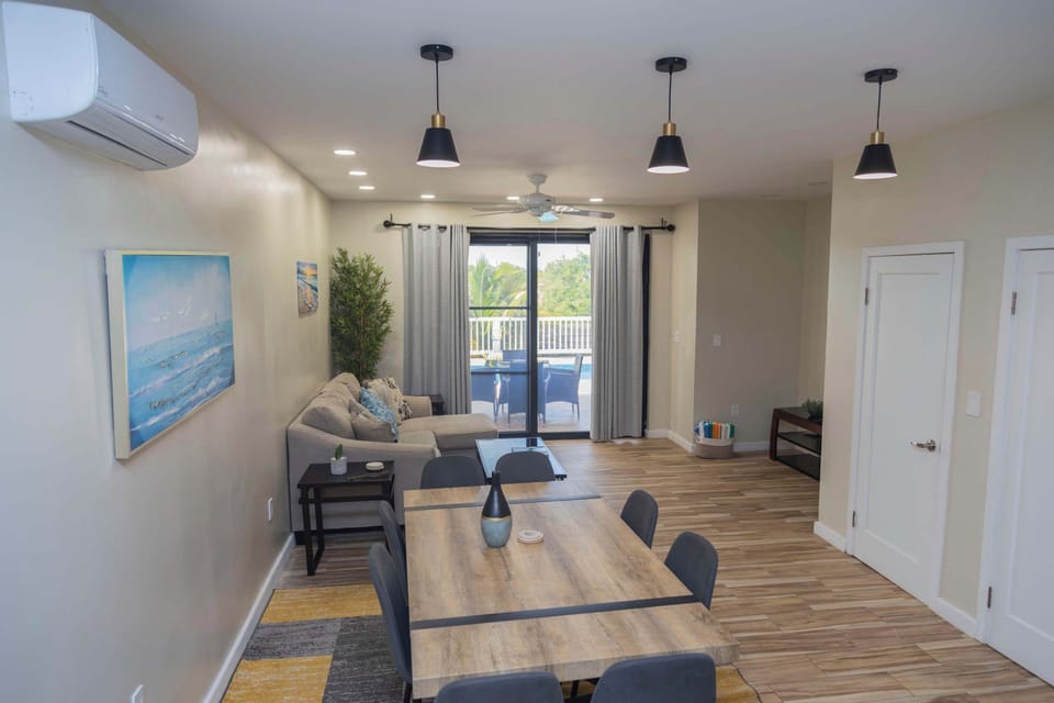 Access to the pool is through the sitting area