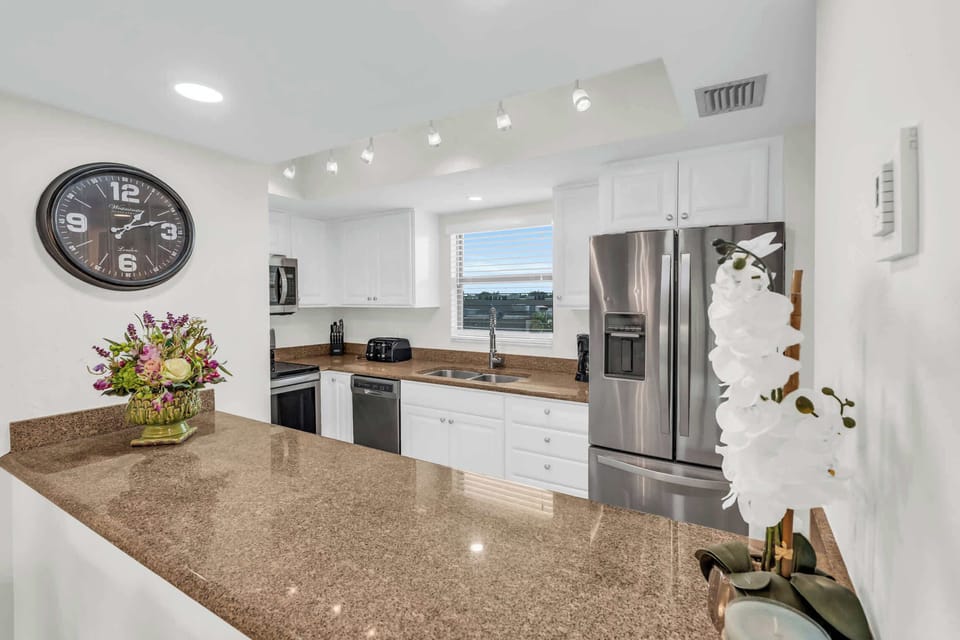 A large counter in the kitchen is a great place for meal prep 