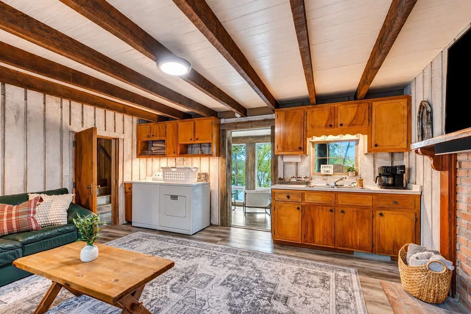 Relax in the living room with on-site laundry and coffee station