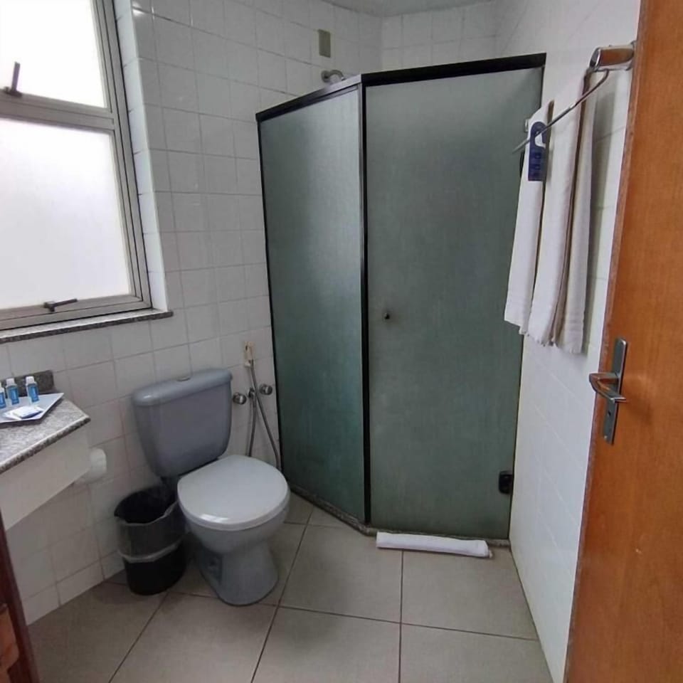 Shower, towels, toilet paper
