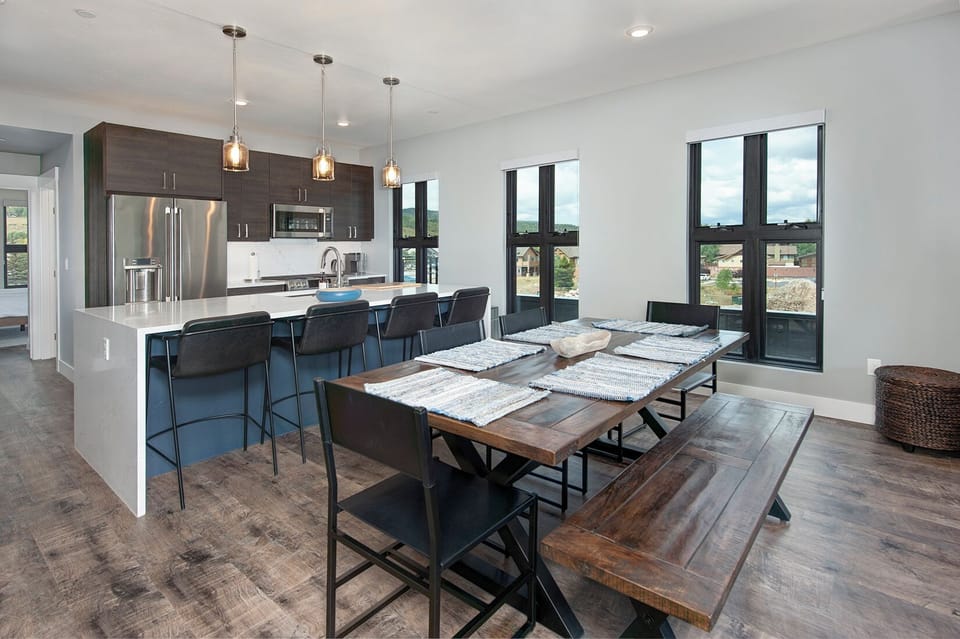 Enjoy a meal at the dining room table with seating for 6.