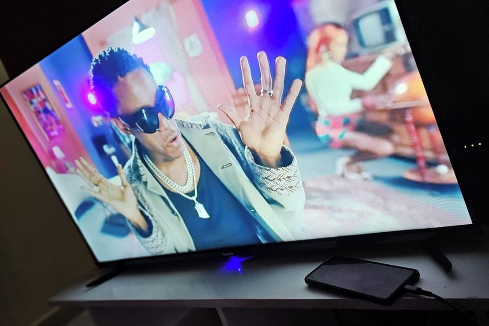 Close up of the android TV which has connection to fast Wifi.