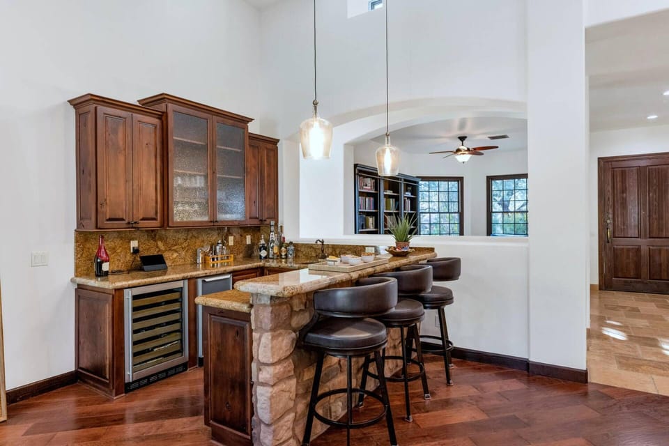 Wet Bar with ice maker and bar stools