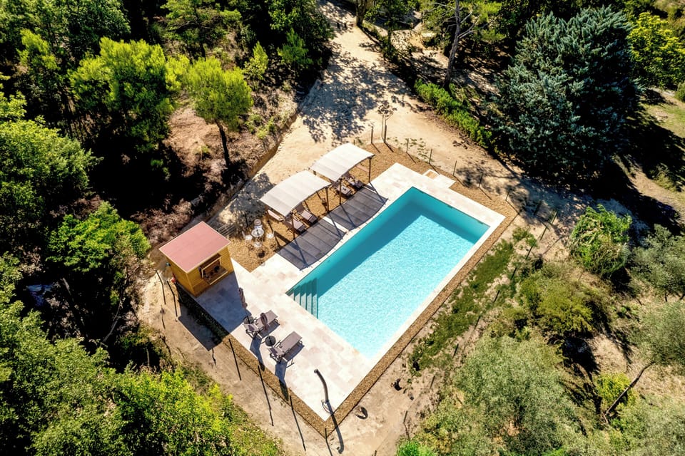 2025 brand new pool with shaded areas, sun lounges and fully equipped pool Bar
