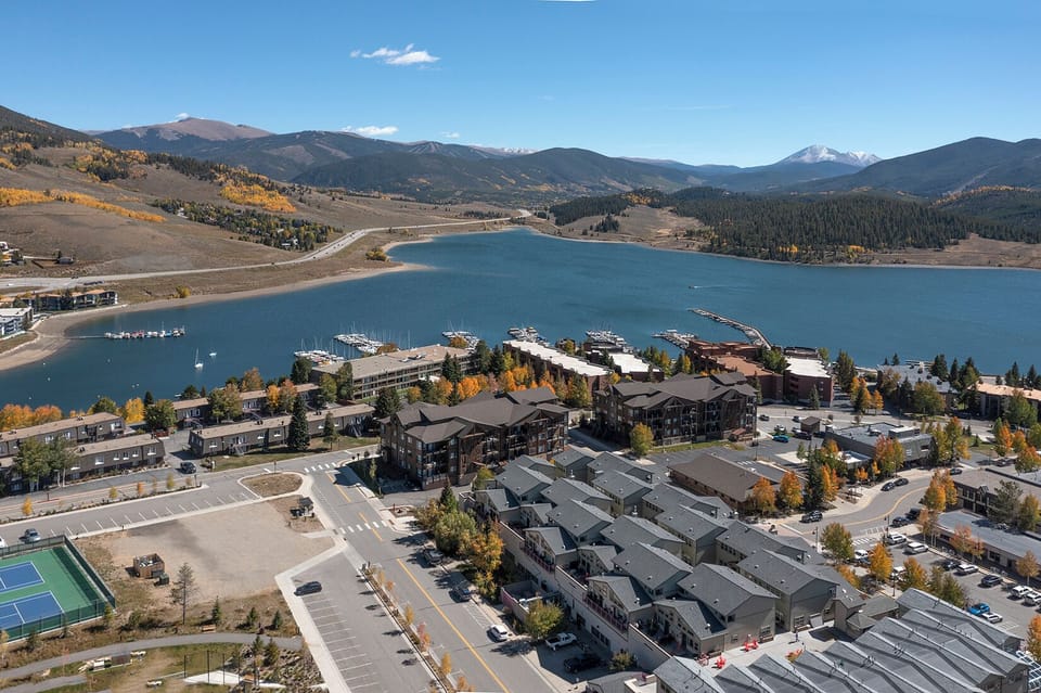 Aerial view of the Sail Lofts complex over looking the town of Dillon!