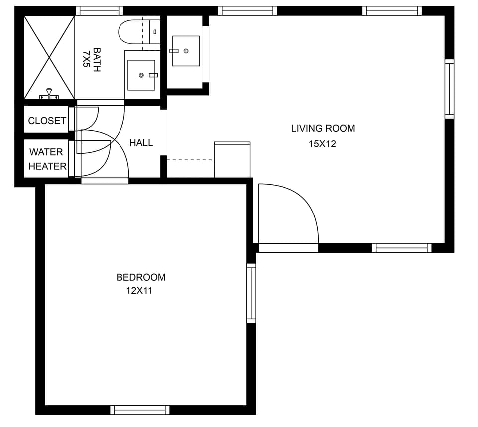 Small, efficient floorplan. Floors a little uneven but adds to the charm!