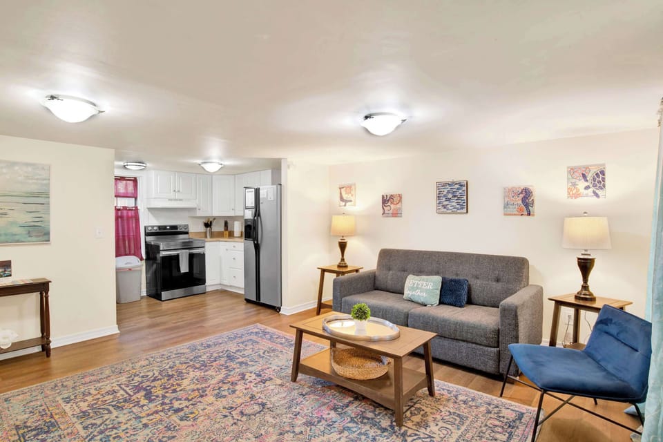 The living space is open to the kitchen 