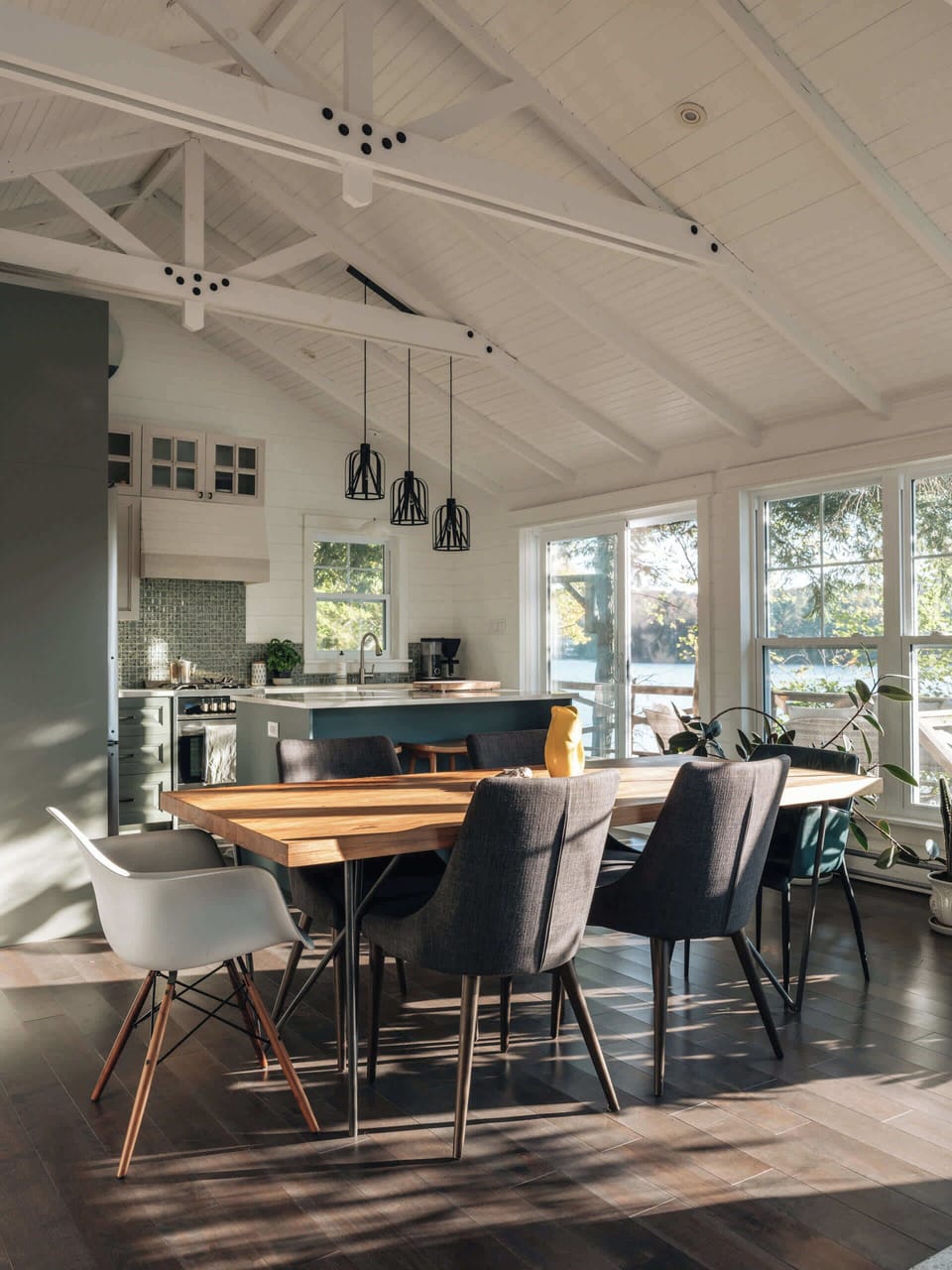 A dining table that comfortably seats up to six people.