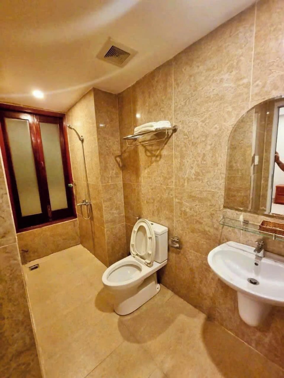 Slippers, towels, soap, shampoo