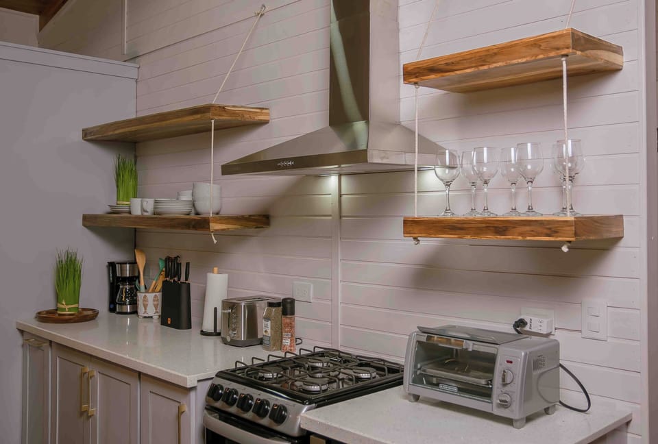 Ambient lighting highlights clean lines and finishes, creating warmth.