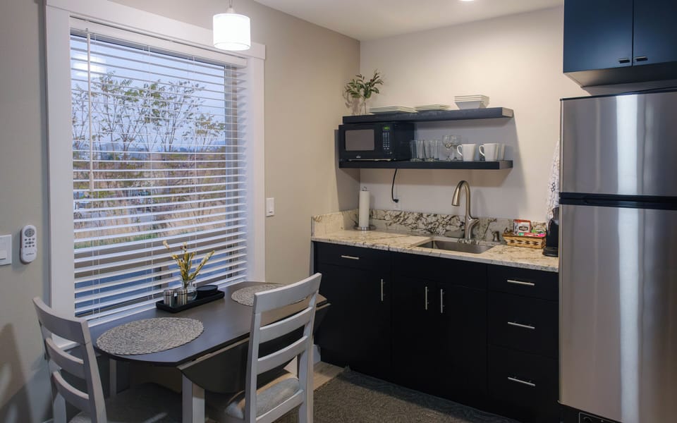 Kitchenette with counter top appliances.