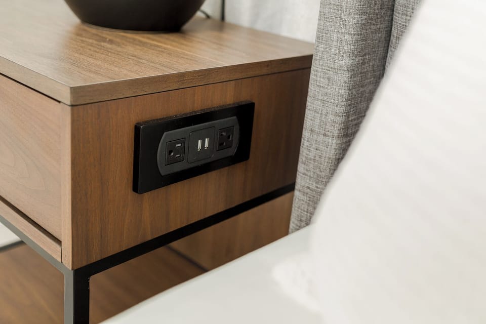 Charging nightstands in each bedroom
