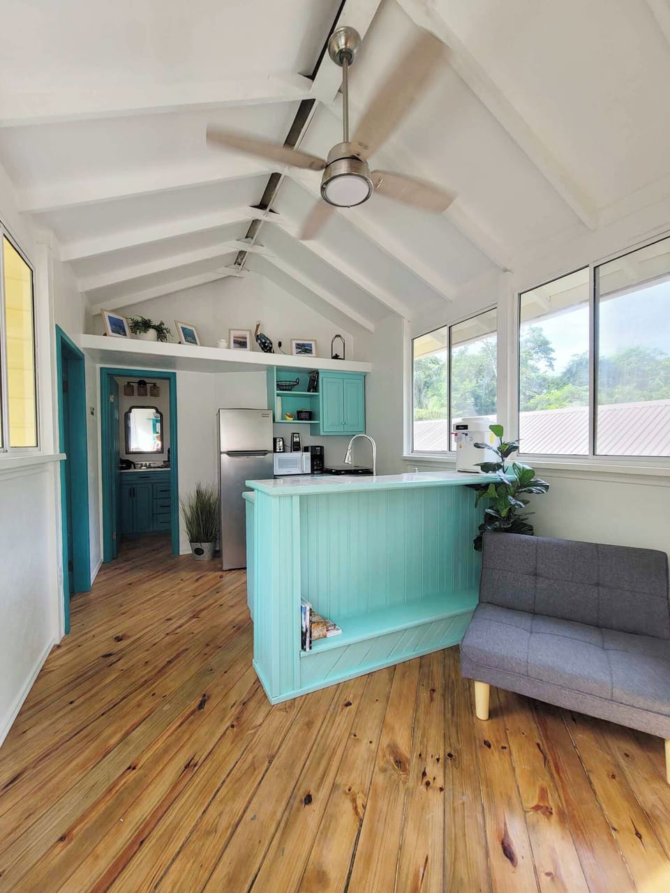 Part of the living area with the kitchen area