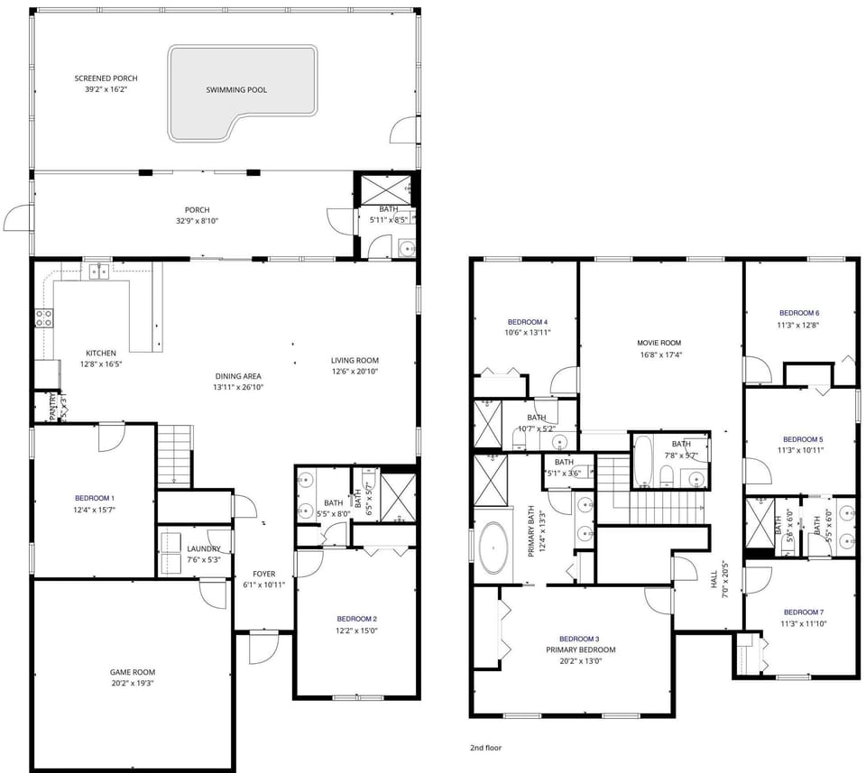 Floor Plan of home with bedroom numbering for reference.