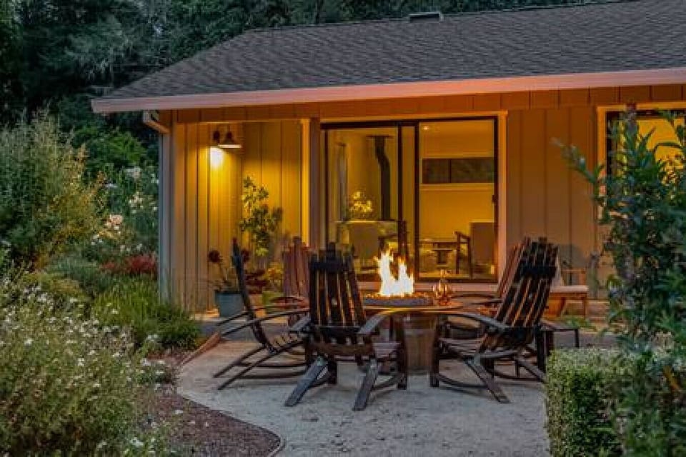 Fire Pit with wine barrel chairs