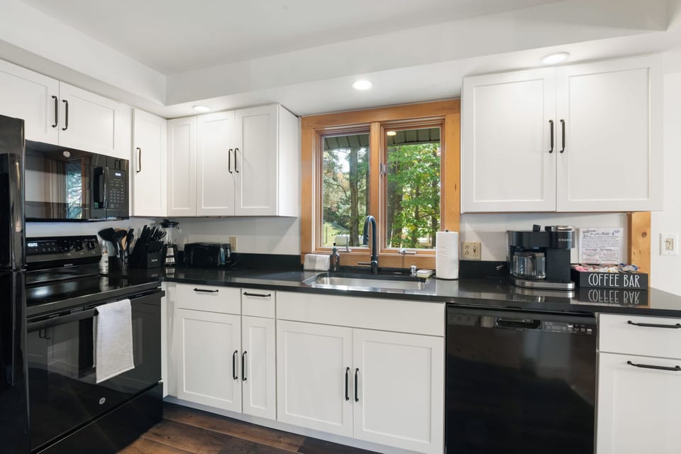 Newly remodeled kitchen, with all new appliances, and tools for cooking meals