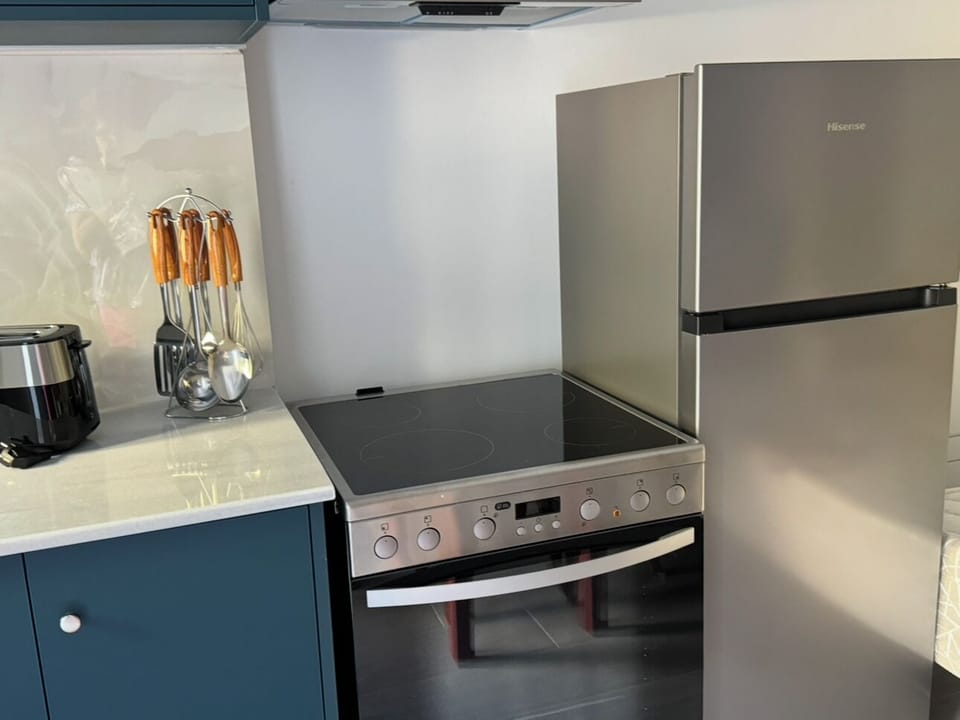 Luxury Studio Suite, Mountain View | Private kitchen | Mini-fridge, highchair, cookware/dishes/utensils