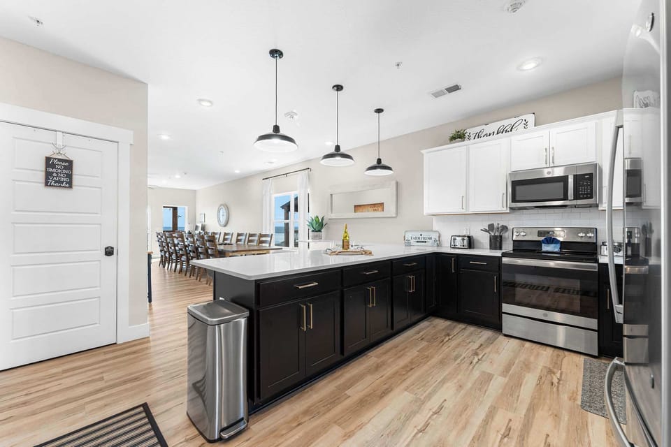 Walk into the fully stocked and spacious kitchen!