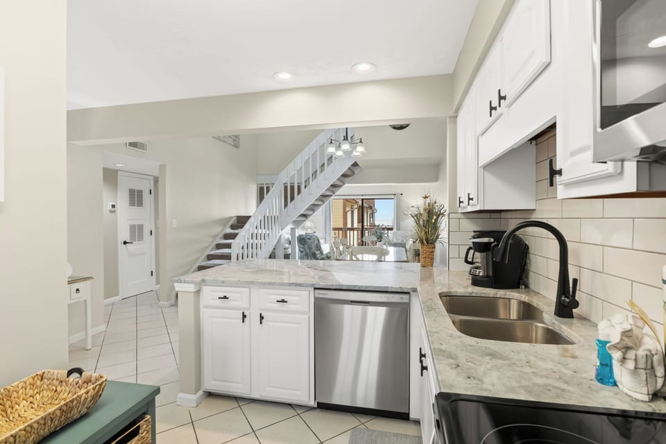 open kitchen, dining and living