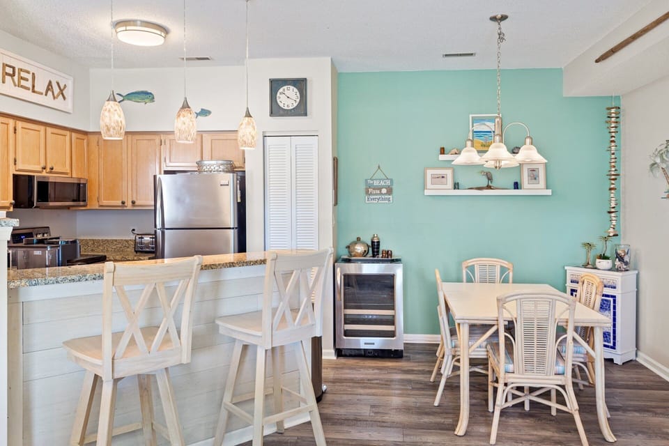 Eat together in the quaint Dining Area or at the Counter Bar.
