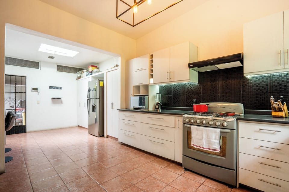 Family House, Pool View | Private kitchen | Full-size fridge, electric kettle