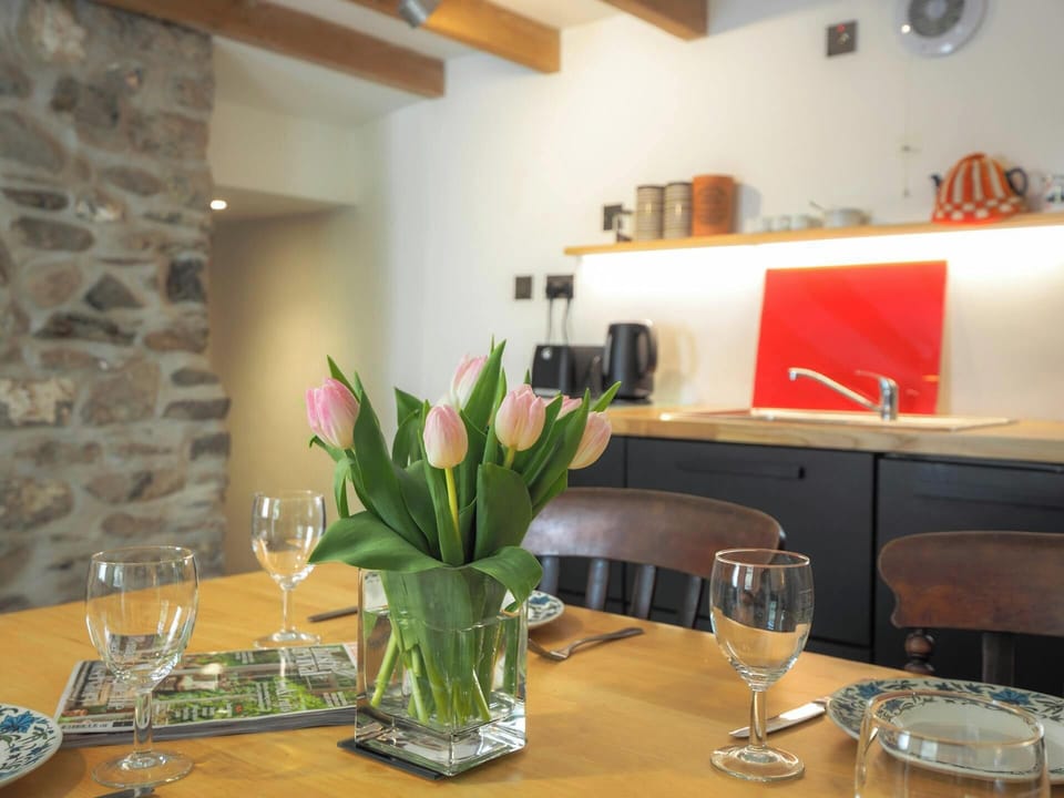 Dining table with matching glassware on the table