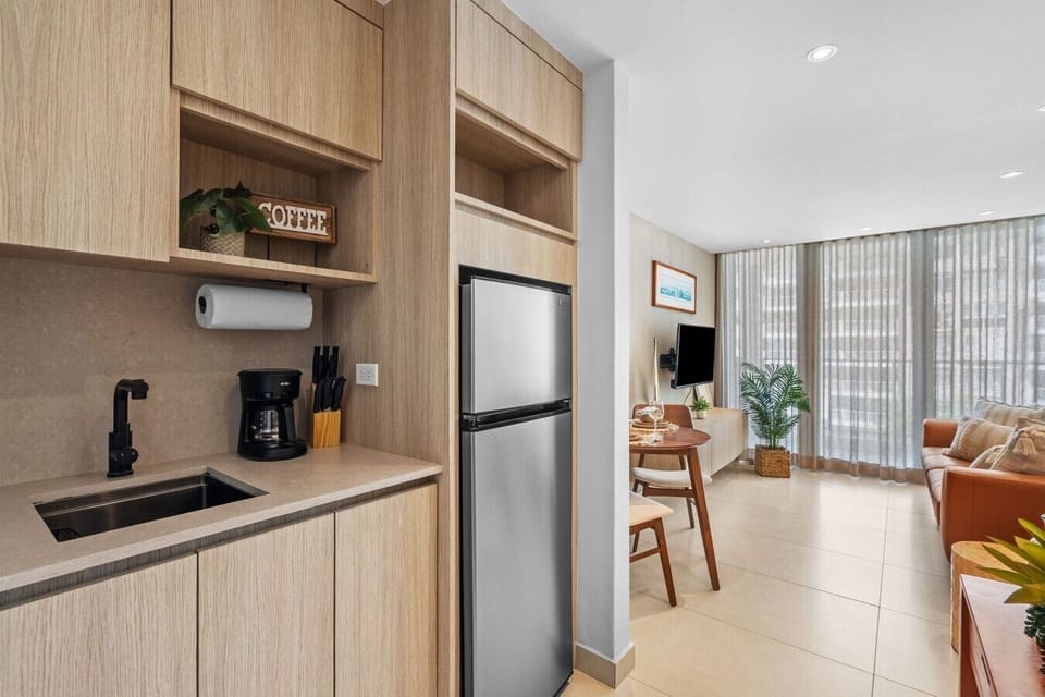 Modern kitchenette open to the living area