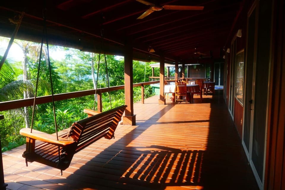 Swinging chair facing the view