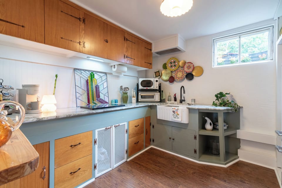 Our kitchenette is fully stocked with the essentials for a romantic dinner!