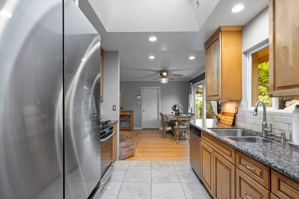 Kitchen is ideally located next to dining area