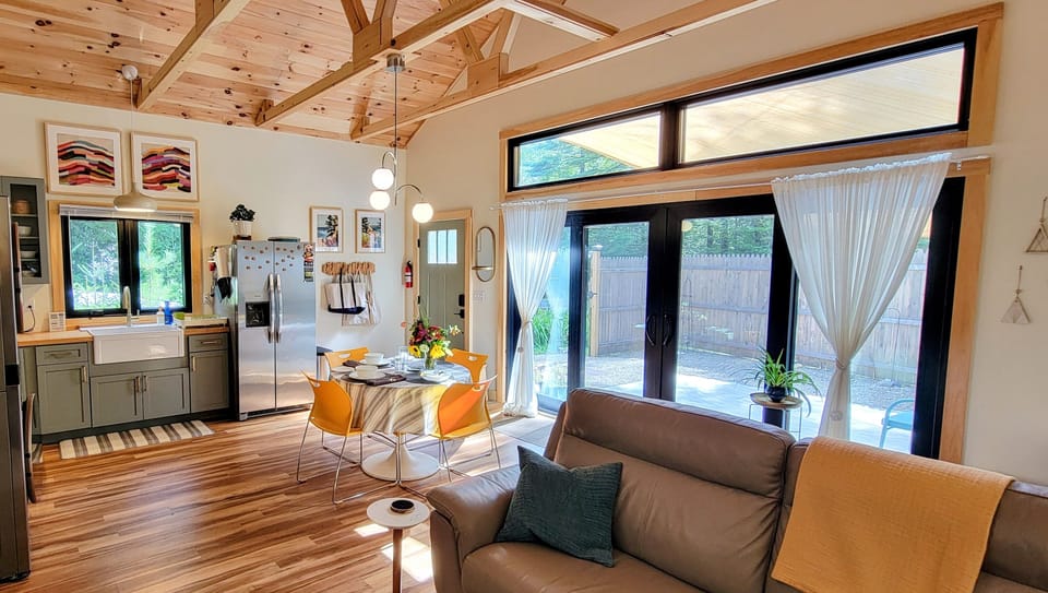 Airy, cathedral ceiling opens up the space. 