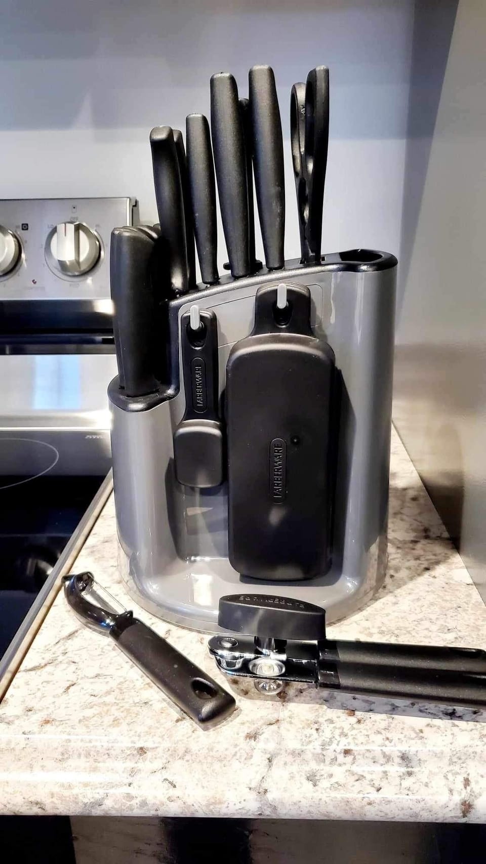 Measuring utensils, can opener, knives and scissors