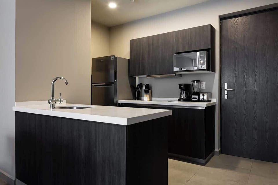 There's ample space in the kitchen for easy meal prep. 