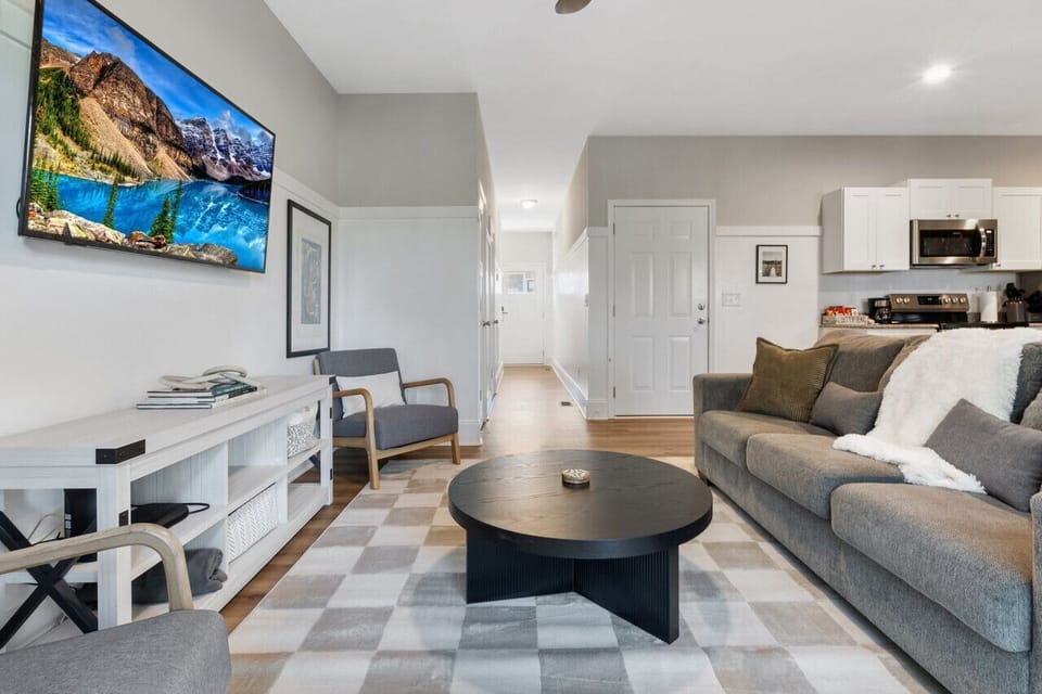 At the end of the entryway, here is your living room