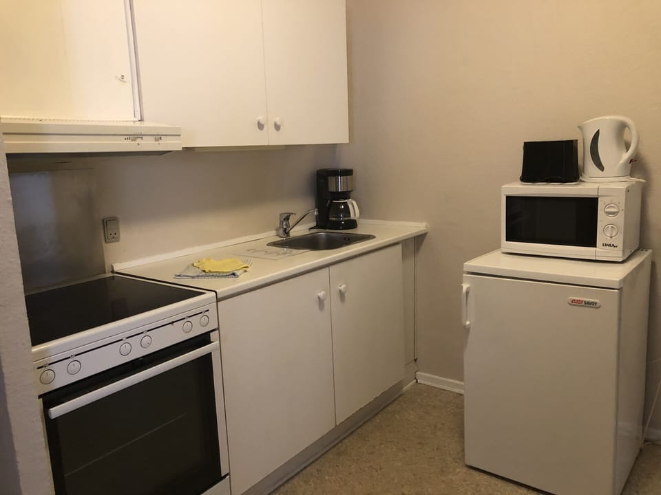 Apartment, 1 Bedroom, Kitchen | Private kitchen | Fridge, coffee/tea maker, cookware/dishes/utensils, cleaning supplies