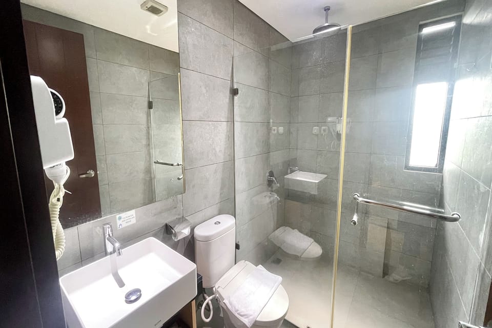 Deluxe Room | Bathroom | Shower, rainfall showerhead, free toiletries, slippers