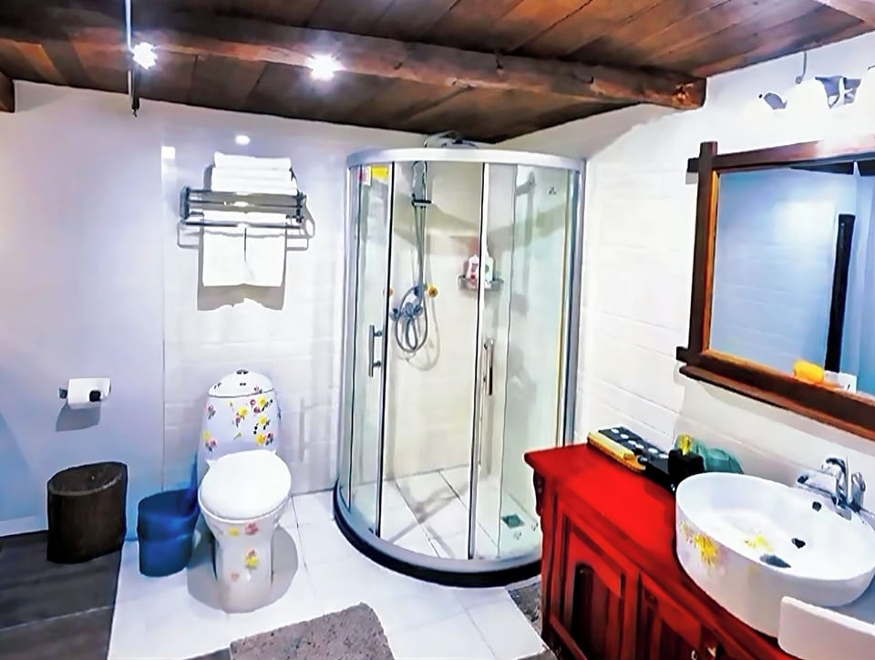 Elite Room | Bathroom | Shower, hair dryer, slippers, towels