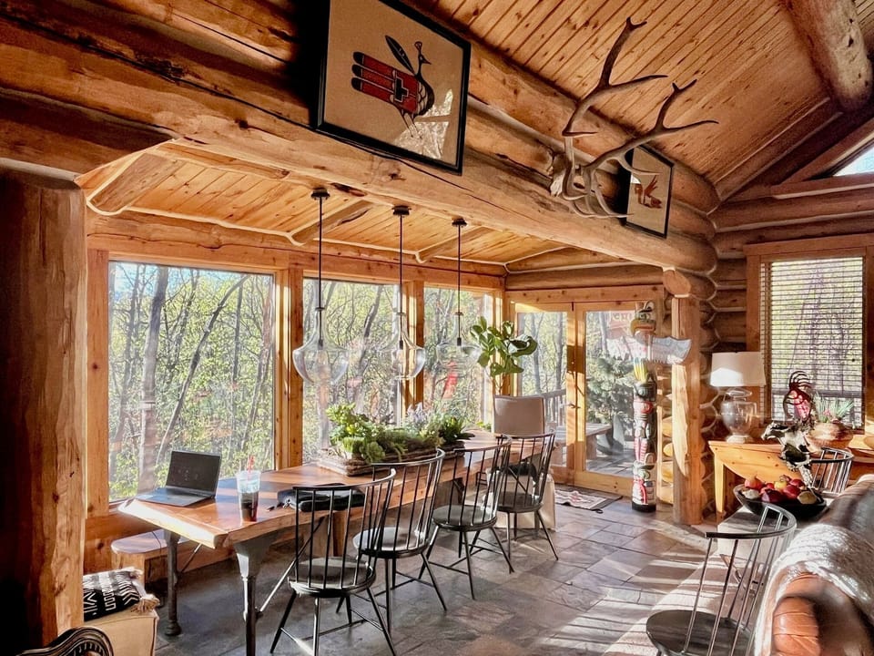 A stunning dining room with is set among the aspens, truly a magical space