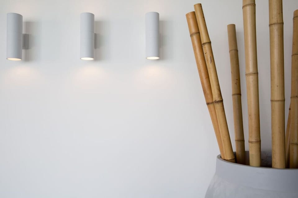 Modern bathroom with designer lighting at C Villa 8-bedroom art villa, Plai Laem Koh Samui
