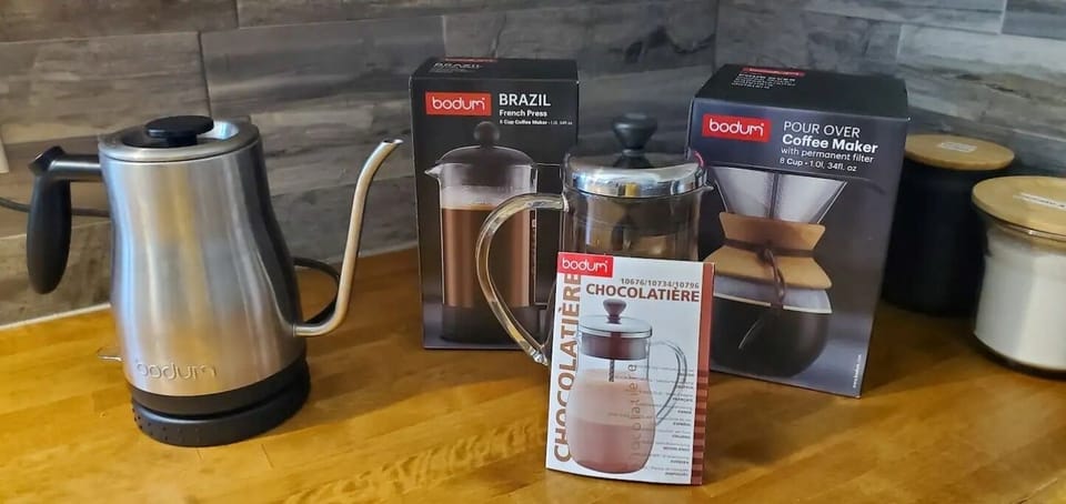 French Press and Bodum Pour-Over Coffee Makers & Hot Chocolate Maker too!