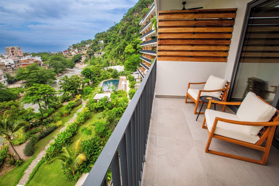 You can see the river-side pool from the condo