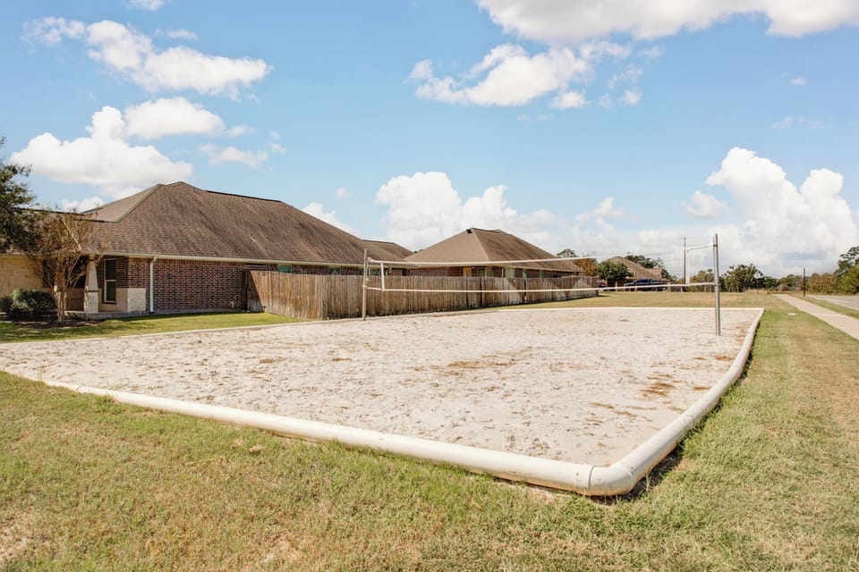 Sand court with volleyball net
