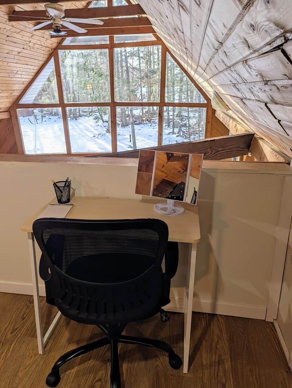 Use the space as a work desk or a makeup vanity, complete with a comfortable computer chair.