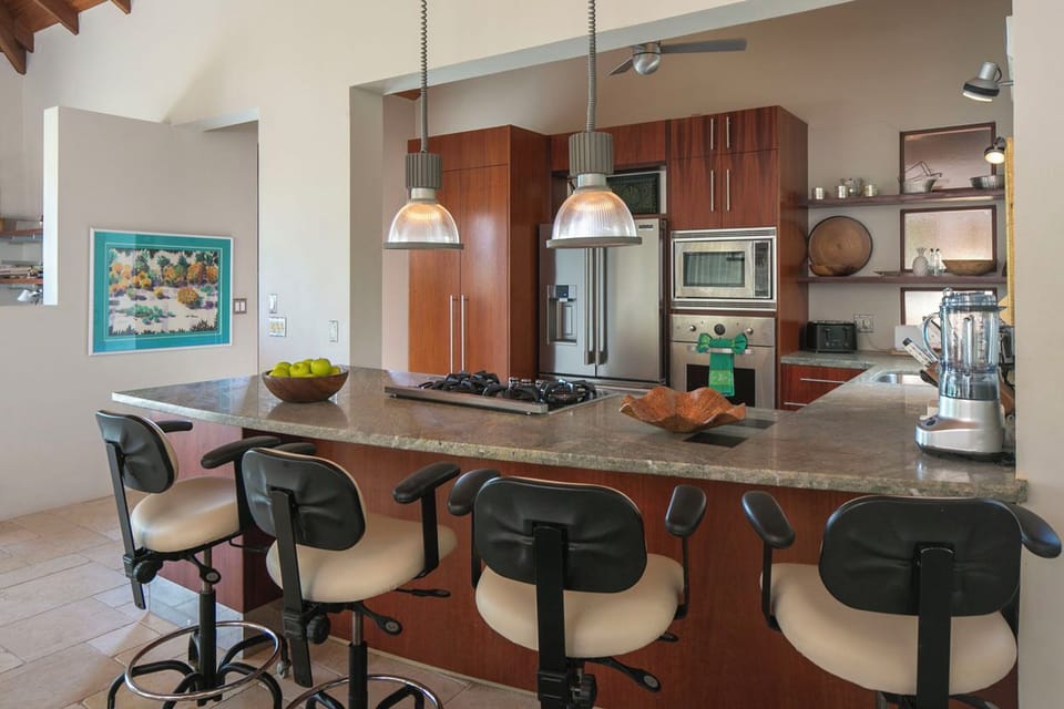 The bar area is a perfect spot to plan your day