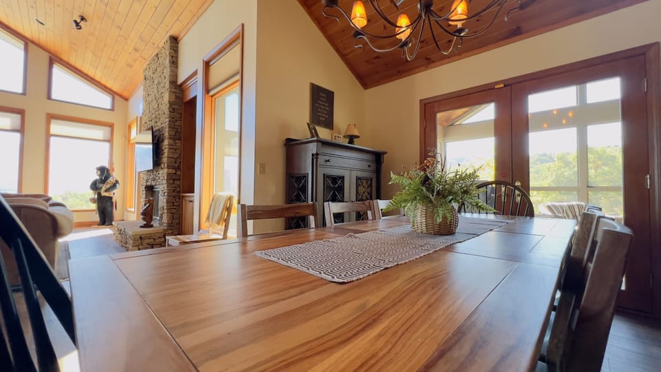 Dining table for 8 with bar stools for extra room. 